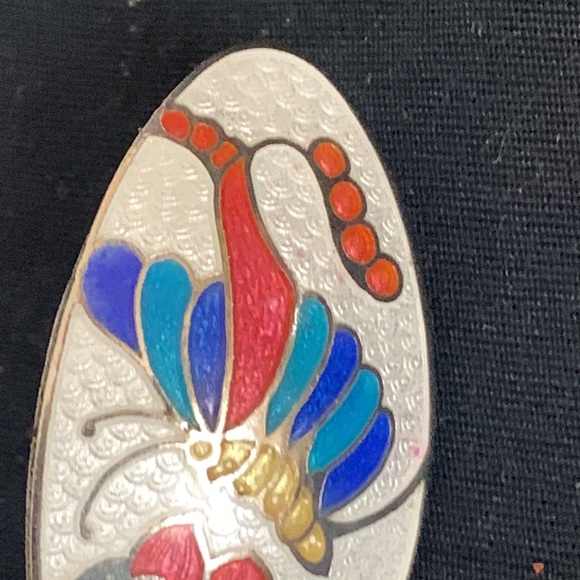 Cloisonné Enamel Oval Butterfly Earrings Pierced - Picture 6 of 7